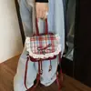2026 Nueva Mochila Infantil Lolita a Cuadros Borde de Encaje Lazo Niñas Linda Princesa Bolso de Mano