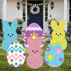 Cartel de Jardín de Pascua con Huevos de Colores y Lazos, Decoración Impermeable y Resistente a la Decoloración para Césped y Jardín al Aire Libre