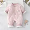 Macacão acolchoado de bebê 120g, inverno, sem costura, forrado com fleece, espessado, para usar ao ar livre, roupa de algodão à prova de vento e quente para recém-nascido, macacão de engatinhar