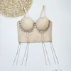Estilo hip-hop europeo y americano danza del vientre actuación strapless corsé discoteca sexy moldeador de cuerpo borla pedrería con cuentas ballena corpiño