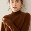 2025 Novo Suéter Feminino de Cashmere para Outono e Inverno, Gola Alta Curta, Cor Lisa, Espessado, Suéter Feminino Curto de Tricô, Camada de Base de Manga Longa