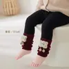 Leggings para niña para otoño e invierno, con un diseño patchwork con un lindo patrón de ovejita, forrados de felpa y engrosados para abrigar, y con un dobladillo con volantes.