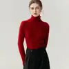 Suéter de Caxemira 100% Pura, Fio Duplo, Espesso, para Mulheres, Gola Alta, Corte Ajustado, Malha Simples, Camada Base, Outono e Inverno