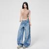 2026 Transfronterizo Principios de Otoño Retro Americano Nicho Diseño Jacquard Jeans Sueltos de Pierna Ancha para Mujer Polipropileno Pantalones Largos