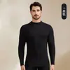 Ropa interior térmica acrílica ultrafina que genera calor, con cuello semi-alto, nueva colección de otoño para hombre, conjunto térmico de top y pantalón mezcla de seda y cachemira