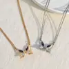 Colar de Casal Borboleta Cravejada com Zircônia Transfronteiriço, Moda de Luxo Leve Criativa Corrente de Suéter Borboleta Oca Magnética, Presente para Melhor Amigo