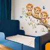 Fun-E370 Dibujos Animados Tres Leones Pequeños, Mariposas y Pájaros, Decoración de Pared para Habitación Infantil del Hogar Pegatinas al por Mayor