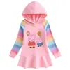 2023 Comercio Exterior Otoño Nuevo Cerdo Arcoíris Niña Vestido Niños Sudadera con Capucha de Manga Larga Vestido de Princesa