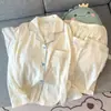Novos pijamas femininos para primavera e outono, conjunto de duas peças em algodão nuvem, azul suave com pentagramas, plus size, roupas casuais femininas de modelagem solta
