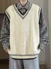 Suéter de Punto Trenzado Estilo Universitario Otoño e Invierno Cleanfi para Hombre, Chaleco de Punto Casual con Cuello en V, Versión Coreana Top sin Mangas Holgado