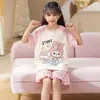 Pijama Infantil Conjunto de Roupa de Casa Pijama Infantil Meninas Manga Curta Shorts Conjunto de Duas Peças Verão Desenho Animado Algodão Puro Fino