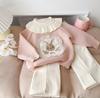 Conjunto de Invierno de Felpa Estilo Coreano para Niñas 2026, Suéter de Punto de Cuello Redondo Espeso con Felpa Integrada, Conjunto de Dos Piezas para Bebés Niñas