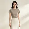 Camiseta de algodón puro acanalada con cuello redondo para mujer, nueva camiseta básica de verano ajustada, top versátil y adelgazante de manga corta sin cierre