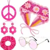 Accesorios de Disfraz Hippie de Carnaval de Halloween Diadema de Punto Bohemio Set de Pendientes y Collar con Símbolo de la Paz