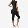 Conjunto Popular de Yoga Cepillado Transfronterizo con Pantalones Capri, Transpirable de Secado Rápido de Cintura Alta Levanta Glúteos para Mujer, Atuendo de Fitness de Verano