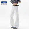 Pantalones blancos delgados de pierna recta, seda de hielo, ligeramente acampanados, longitud extendida, pantalones casuales fluidos para hombre, verano, adelgazantes para personas altas
