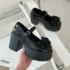 Zapatos Mary Jane con Lazo Tacón Grueso Tacones Altos para Mujer 2025 Nuevo Otoño e Invierno Suela Gruesa Aumentadores Combinación Faldas Planos