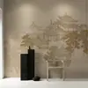 Estilo chinês moderno linha de luxo leve conceito artístico de sótão papel de parede de fundo para sala de estar e quarto Tecido de parede mural para sala de chá