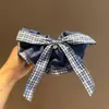 Falda de Cuadros Retro Azul con Pinza Perezosa de Lazo para Mujer Nueva Moda Elegante Pasador Pasador Accesorio para el Cabello en la Parte Posterior de la Cabeza