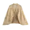 Moda feminina AliExpress europeia e americana transfronteiriça, item mais vendido, design retrô de manga sino, decote V profundo, top estampado
