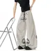 Pantalones de pierna ancha a rayas con estampado de letras American Gothic para mujer y hombre, Pantalones de chándal holgados casuales de verano, Pantalones casuales curvos con pliegues