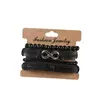 Pulsera para Hombre de 4 Piezas Tejida a Mano con Cuentas de Madera Multicapa en Forma de 8, Estilo Retro Europeo y Americano, Chapada en Plata Antigua, Producto Nuevo Transfronterizo