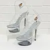 193 34-43 estilo europeo y americano sexy comercio exterior tacones altos 15CM tacón de aguja sandalias de plataforma zapatos de cristal transparentes boda