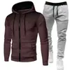 Colección Otoño/Invierno 2026: Sudadera deportiva unisex de lunares con forro polar, conjunto de sudadera con cremallera y pantalones de chándal de color liso para hombre