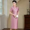 Cheongsam Nobre para Jovens Mulheres de Verão de Alta Qualidade Elegante Mãe Vestido de Casamento Banquete Brinde Rosa Roxo