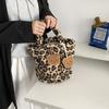 Bolsa de Pelúcia Modelo 2026 para Mulheres, Bolsa Térmica de Grande Capacidade, Bolsa Tote Versátil com Estampa de Urso e Leopardo