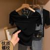 Playera de Verano 2025 de un Hombro y Manga Corta Estilo Coreano Clavícula Descubierta Look Adelgazante Versátil Top Elegante Tejido con Hilo de Seda de Hielo