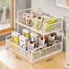 Estante de almacenamiento de escritorio, un organizador de varias capas para bocadillos, una caja de almacenamiento para mesa de cocina y comedor, un estante pequeño para tazas de agua y artículos varios