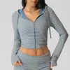 Top con Capucha y Cremallera Deportiva Ajustado Otoño 2026 para Mujer, Chaqueta Corta Rayada para Exteriores, Running, Fitness, Ropa de Yoga