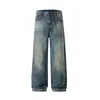 Jeans Sueltos de Pierna Recta Estilo Americano para Hombre, Otoño e Invierno 2026, Lavado Vintage, Modernos, Desgastados, Caídos, de Pierna Ancha
