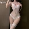 Lingerie Sexy e Sedutora Peça Única com Tiras, Renda Ultrafina, Decote Profundo em V Quente e Costas Abertas para Sedução