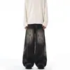 Pantalones de Pierna Ancha Rectos de Largo Hasta el Suelo para Hombre, Estilo Americano High Street, Dirtyfit, Lavado Sucio, para Otoño e Invierno, Holgados, Perezosos y Relajados
