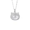 Collar de Plata de Ley S925 con Calcedonia Blanca de Gatito para Mujer, Cadena para Clavícula Estilo Dulce Lindo de Nicho de Lujo Ligero, Regalo de San Valentín