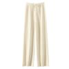 Calças de Lã com Cintura Elástica Estilo Francês para Mulheres, Calças de Perna Larga 100% Lã Pura para Outono e Inverno, Toque de Luxo, Costura Central, Calças Longas Quentes