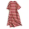 Vestido de verano 2024 con camiseta holgada adelgazante con estampado de rayas para mujer, estilo coreano, largo medio, manga corta para estudiantes