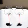 Juego de Copas de Vino Negras Estilo Pajarita con Tallo Rojo Soplado a Mano y Base Negra Set Completo de Decantador