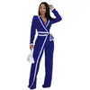 TD2794 Moda transfronteriza europea y americana Amazon mono largo de manga larga con diseño de cinturón de costura bicolor para mujer de otoño e invierno