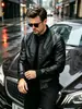 Chaqueta de cuero para hombre, corte slim moderno, nuevo estilo fino para primavera/otoño con cuello alto, a la moda y disponible en versiones más gruesas