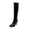 Botas de salto alto bico fino em verniz para mulheres, botas longas para pole dance, botas femininas da moda estilo europeu e americano, tamanhos grandes 08-22