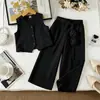 Comercio Exterior Ropa Nueva para Niña de Primavera y Otoño Traje Nuevo Chaleco sin Mangas + Pantalones Largos de Pierna Ancha de Color Sólido + Cintura Halter con Flor de Rosa