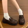 Mocasines de mujer con suela gruesa y lazo, colección otoño 2026, zapatos slip-on versátiles de estilo británico, zapatos pequeños de cuero Mary Jane JK