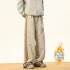 Pantalones Casuales de Raya Lateral Estilo Americano Otoño e Invierno 2025 Nuevos de Moda Gruesos Cálidos de Algodón Rectos Sueltos Largos