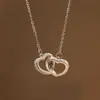 Celebridade da Internet Estilo Igual Coração com Coração Anel Duplo Tendência da Moda Corrente Curta para Clavícula Joia Transfronteiriça Feminina com Zircônia Diamantada