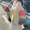 Cardigan Tricotado Colorido Macio e Ceroso Curto Colorido Arco-Íris Estilo Preguiçoso para Mulheres Nova Coleção Primavera & Outono 2025 Suéter de Design de Nicho