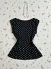 Gravata Laço Bolinhas Estilo Doce e Puro Camisola Jovem Top Casual Decote V Menina Retrô Y2K