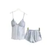 Nova camisola de seda gelada estilo puro desejo com renda sexy e laço pequeno conjunto confortável e respirável com bojos roupa de casa